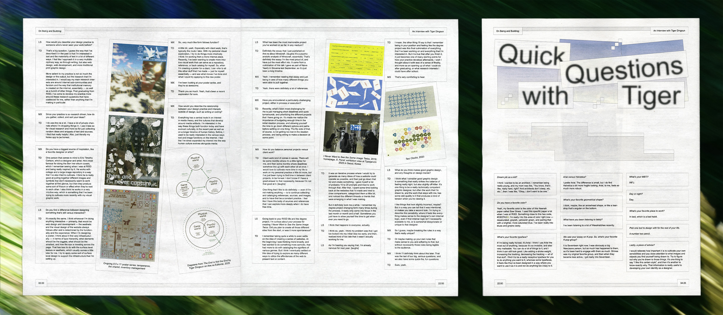 Tiger interview newspaper, inner spread and back cover