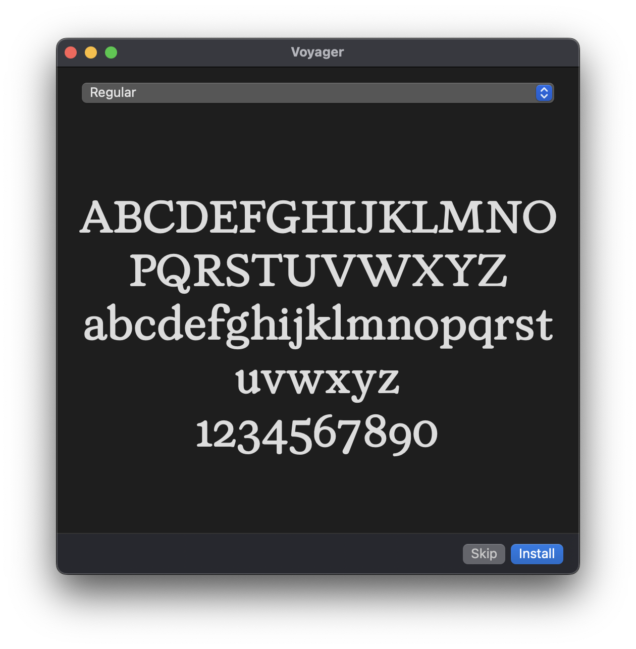 Voyager font install preview